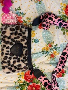 Juicy Couture Leopard Faux Fur Crossbody Bag with Pink Spot Strap